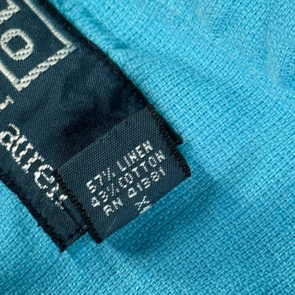 Vintage Polo Ralph Lauren Mens 2XB Blue Linen Cotton Short Sleeve Button Pockets